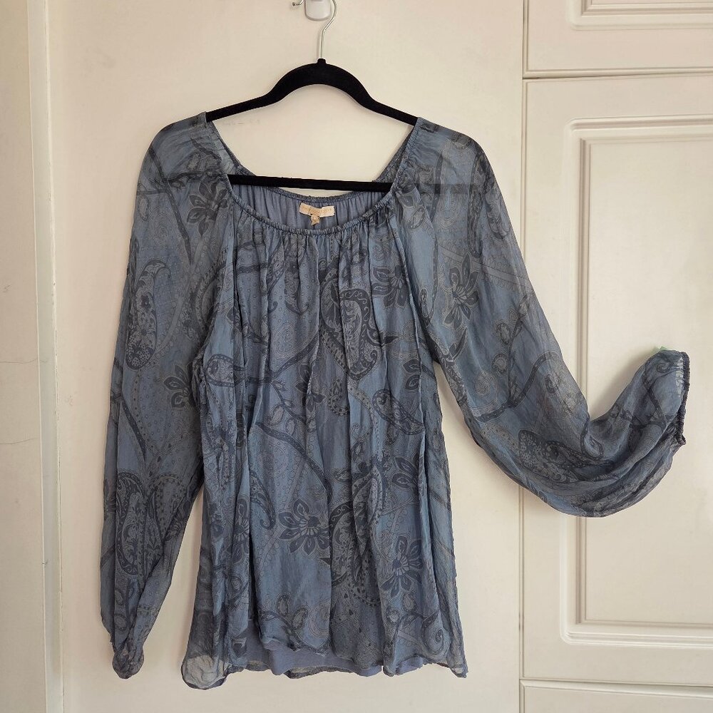 Silk Sheer Blue Paisley Blouse